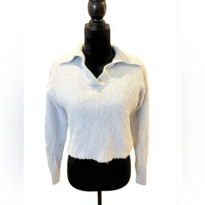 Everlane Cropped Alpaca Waffle Stitch Blue V-Neck Sweater- extra small